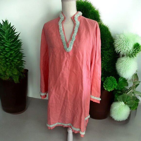 SAIL TO SABLE Coral Mint Green STS Linen Shift Dress Size Large - Picture 1 of 8